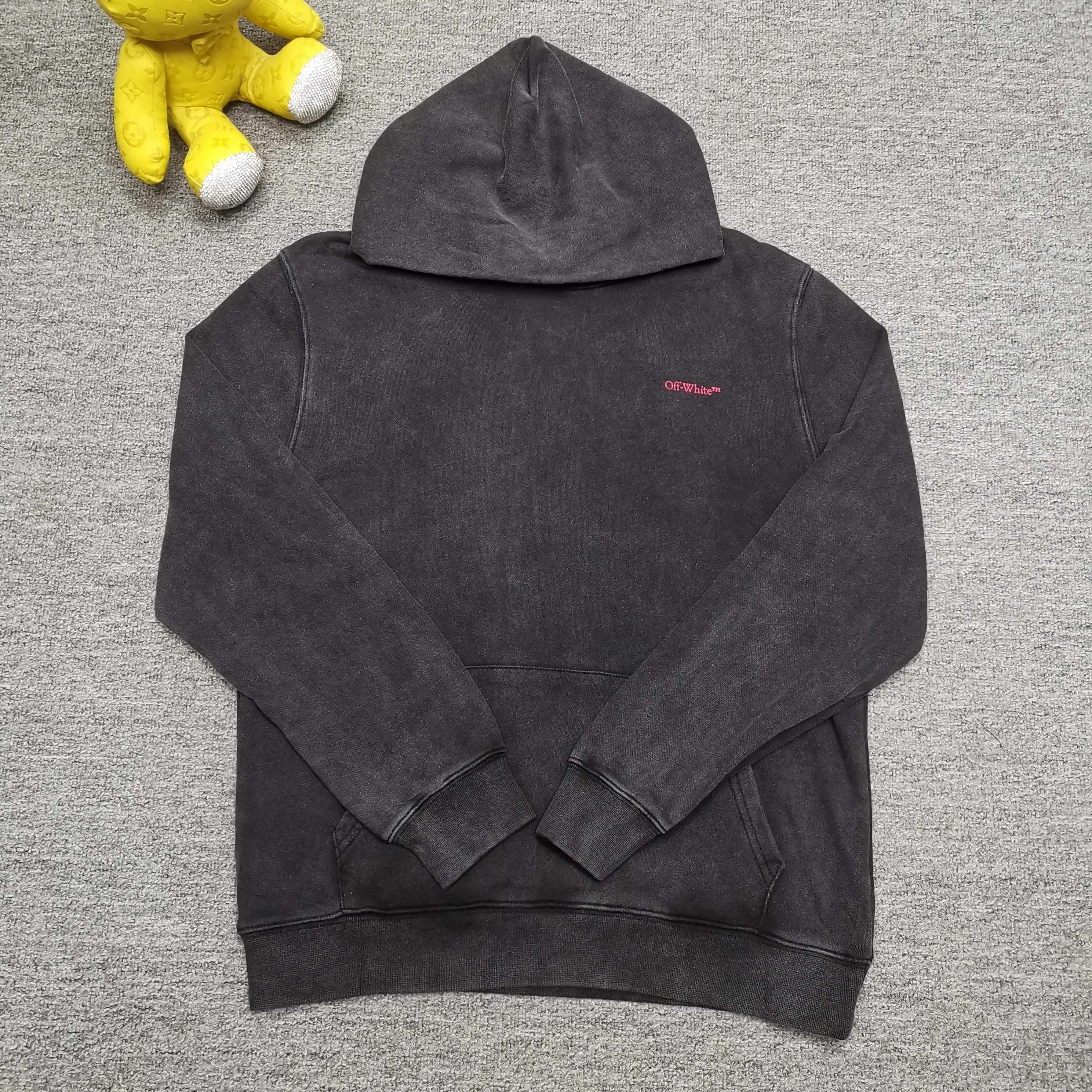 off white 25ss new portrait oil painting 460g washed hooded sweatshirt Color: washed black Size: S M L XL P410